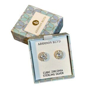 NEW Addison BLVD CZ Gold Plate Over 925 Sterling Silver Halo Stud Earrings
